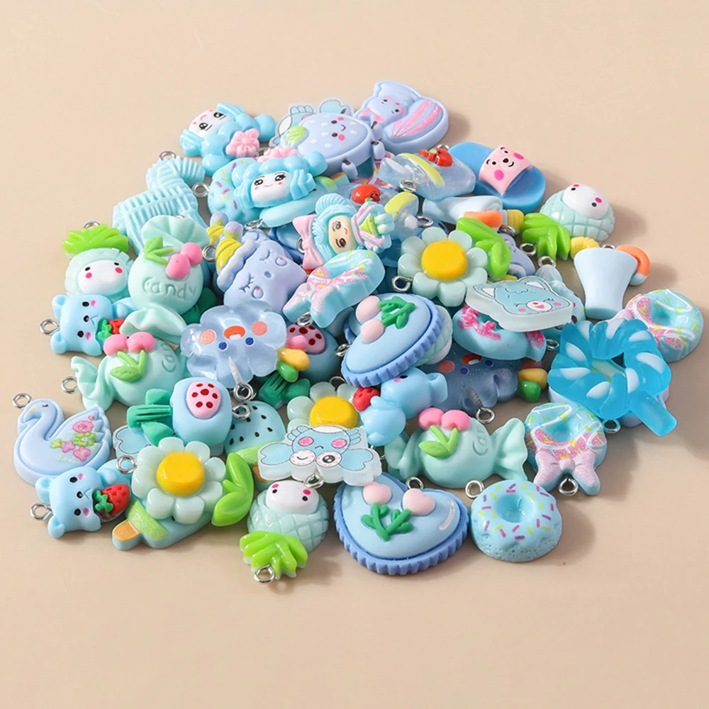 Leslie Gemischte 20-teilige Harz-Anhänger in Pink, Rot und Blau für Ohrringe, Halsketten, Blumen- und Herzanhänger, DIY-Schmuckzubehör im Großhandel – Detail 6