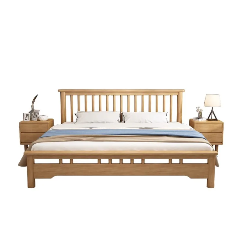 

Solid wood bed frame, Nordic style modern simple 1.5 simple bed, Japanese 1.8 meters double drawer high box storage