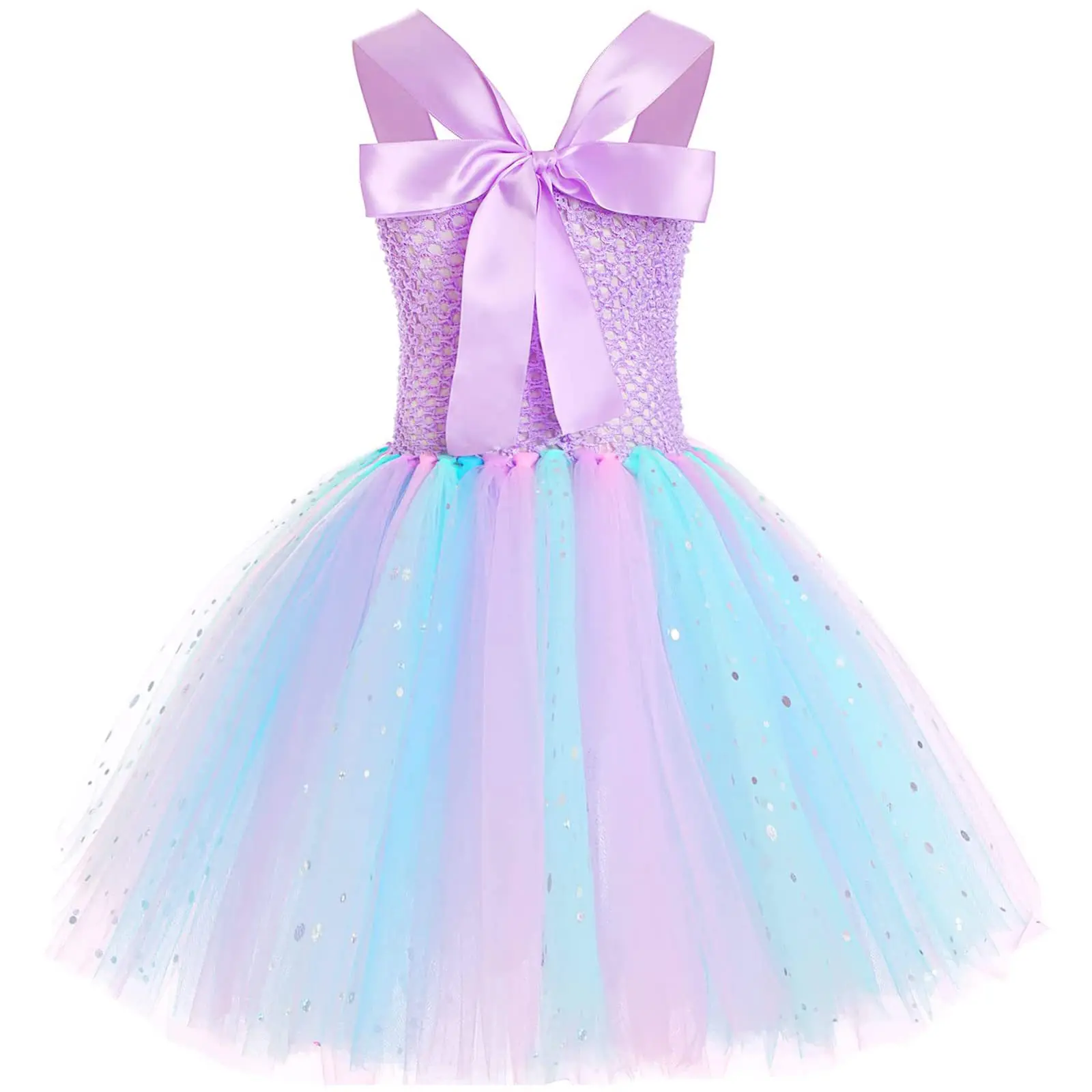 Pricness Girls Mermaid Tutu Dresses with LED Lights Sea Theme Party Starfish Ariel Cosplay Costumes Purple Ball Gown Dress