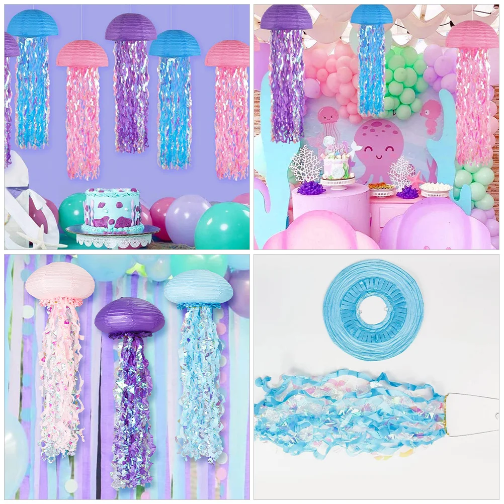 

3Pcs Jellyfish Paper Lanterns Stylish Hanging Decor for Ocean Themed Parties Events Paper Jellyfish Lanterns Birthday Lantern