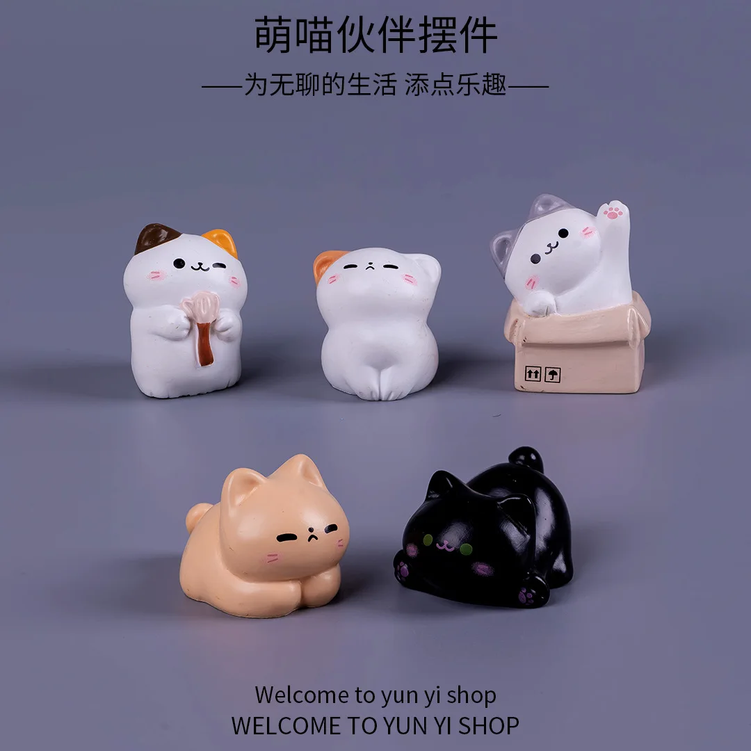 Kawaii Mini Cat Ornament Garden Kitten Statue Gift for Kids Children Baby Room Decoration Toy Miniature Figurines Home Decor