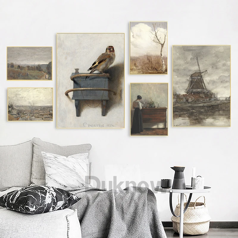 Charming Vintage Moody Prints European Country Landscape Painting Posters Botanical Sketches Drawing Canvas Print Home Decor