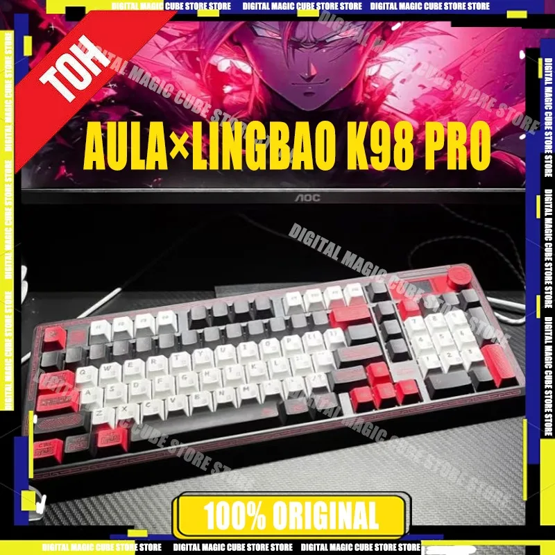 

Игровая механическая клавиатура AULA × LINGBAO K98 PRO, 3 режима, 10000 мА, беспроводная прокладка, игровая клавиатура с горячей заменой, подарки