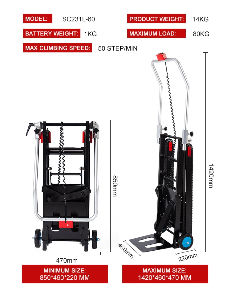 Heavy Cart Foldable  Stair Climbing Trolley   Hand Truck Dolly Small Space Occupation