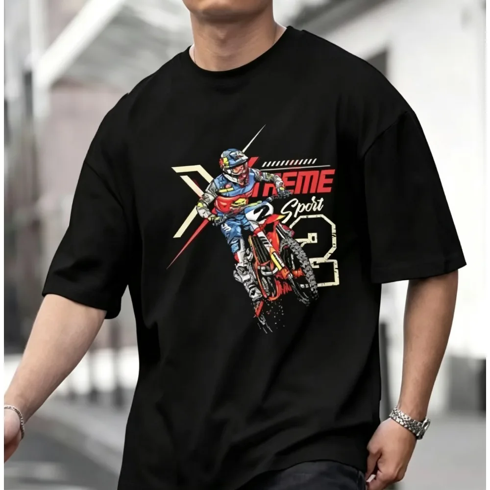 2026 New Xtreme Sport Extreme Dirt Bike Black T-shirt Offroad Motorbike Fans Oversized Drop Shoulder Tee
