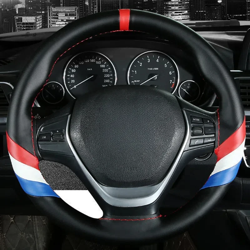 Fashion Sports Hand-stitched Car Steering Wheel Braid Cover Soft Non-slip Auto Interior Accessories With Needle And Thread