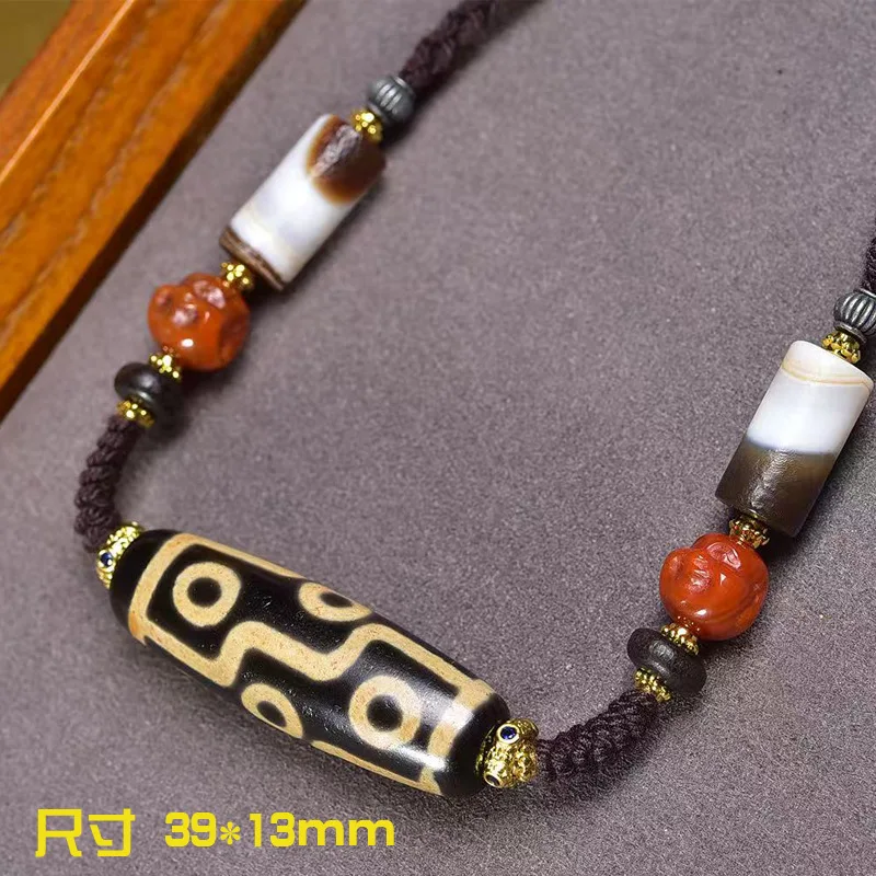 سترة العقيق تسعة العينين Dzi حبة قلادة سلسلة الترقوة حبل مضفر قلادة #3