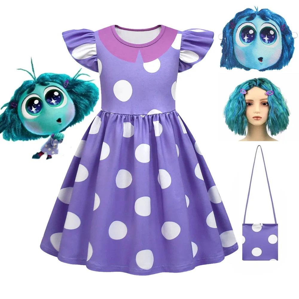 Inside Out 2 Envy Cosplay Costume Princess Dress +Wig+ Bag for Kids Girls Halloween Carnival Birthday Happiness Dress Up Outfits