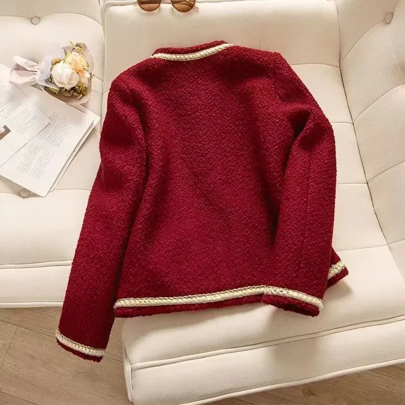 Winter Warm Tweed O-neck Loose Jackets Women Casual Single Breasted Down Cotton Abrigos Korean Fashion Long Sleeve Manteau New