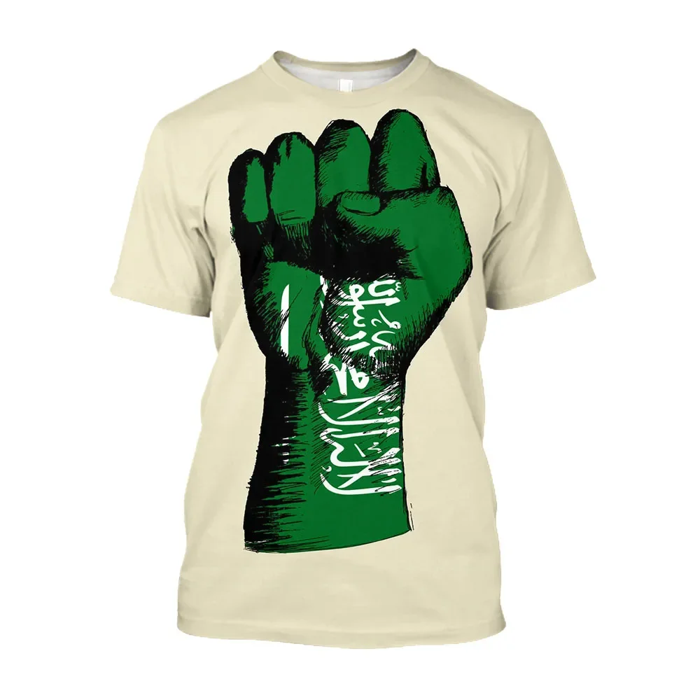 3D Saudi Arabia Flag Printed Aesthetic T-shirts For Men Smooth Oversize Fist Graphic Shirts Youth Clothing T-shirty