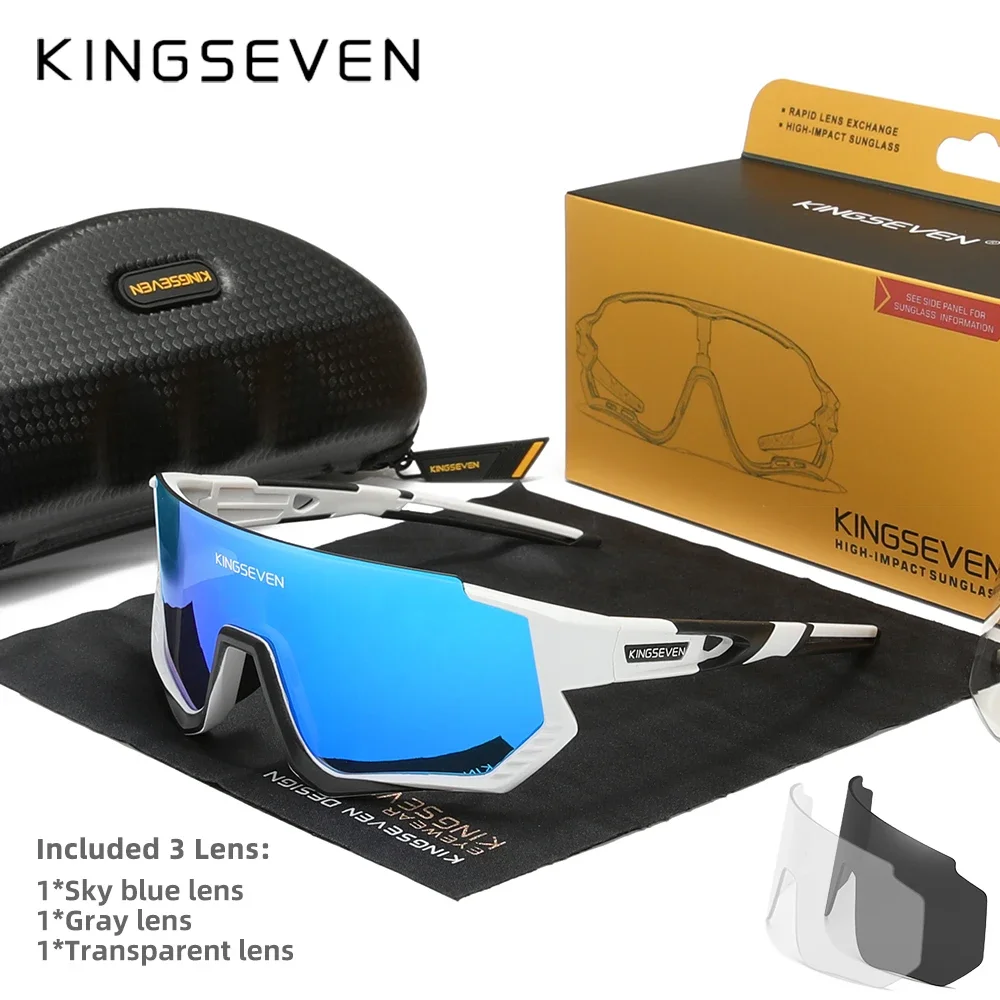 Kingseven 3 Lens Fietsbril Mannen Vrouwen Mtb Fietsbril Kwaliteit Anti-uv Gepolariseerde Groot Frame Vissen Fiets Bril