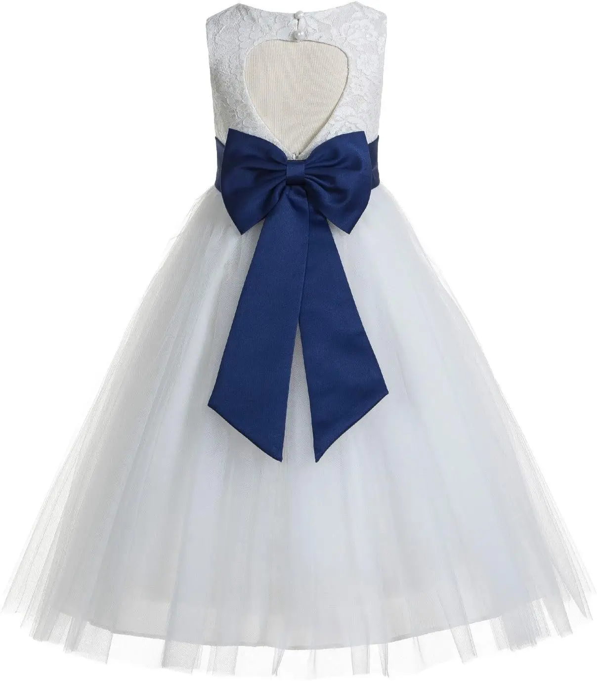 Ivory Floral Lace Heart Cutout Dress for Girls Junior Bridesmaid Pageant Gown Elegant Flower Girl Pageant Dresses