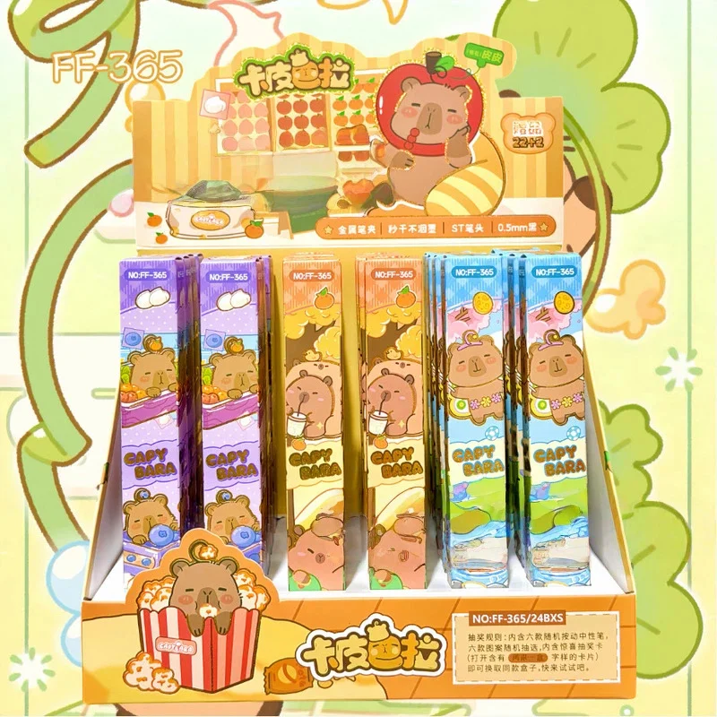 

24pcs/Box Cute Capybara Retractable Gel Pens 0.5mm Black Ink St Tip Press Neutral Pen For School Office Stationery Kids Gift