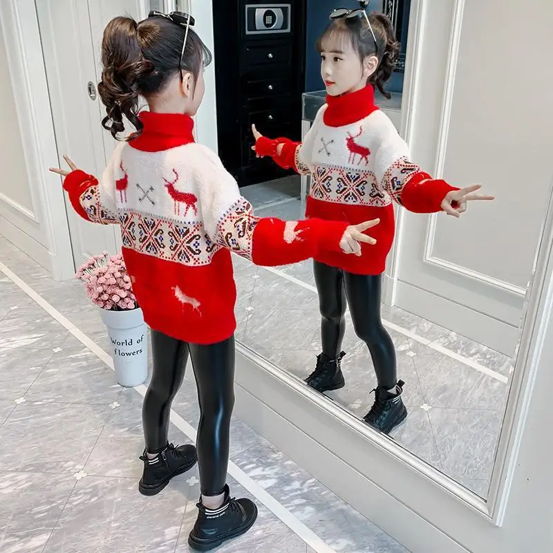 

Girls Sweater Wool Coat Knitting Outwear 2022 Gift Thicken Warm Winter Autumn Plus Size School Children's Clothing