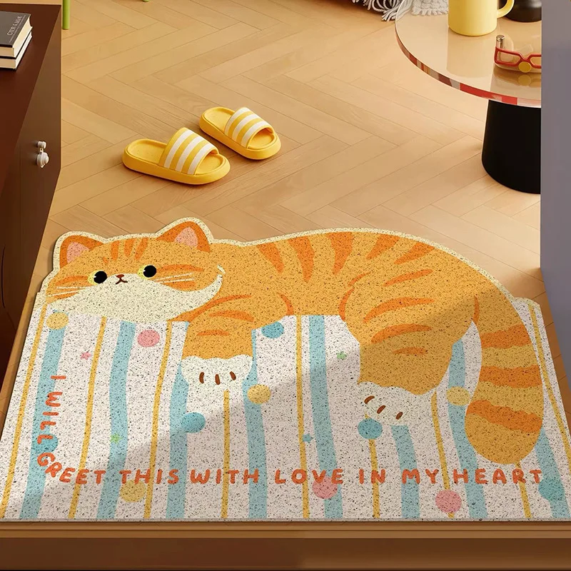Irregular Cute Cat PVC Coil Doormat Thick Cuttable Anti Slip Entrance Door Mat Dirt Sand Trapping Shoe Scraper Floor Rug