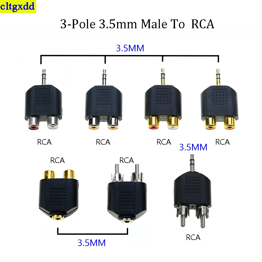 Cltgxdd-Y-Splitter para adaptador de áudio, 3.5mm, Dual Channel, 2 RCA fêmea Jack, alta qualidade, 1 PC