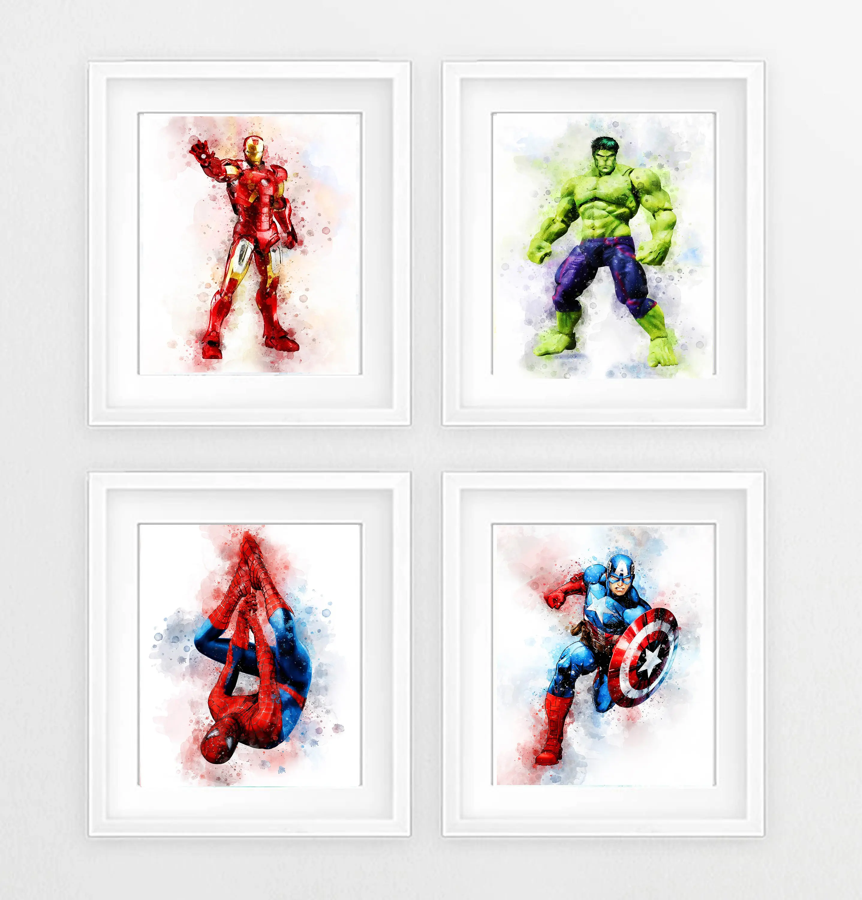 Aquarell-Poster „Marvel Avengers Spider Man, Hulk, Iron Man“, Superhelden-Avengers-Wandkunstdruck, Geschenk für Jungen- und Mädchenzimmer