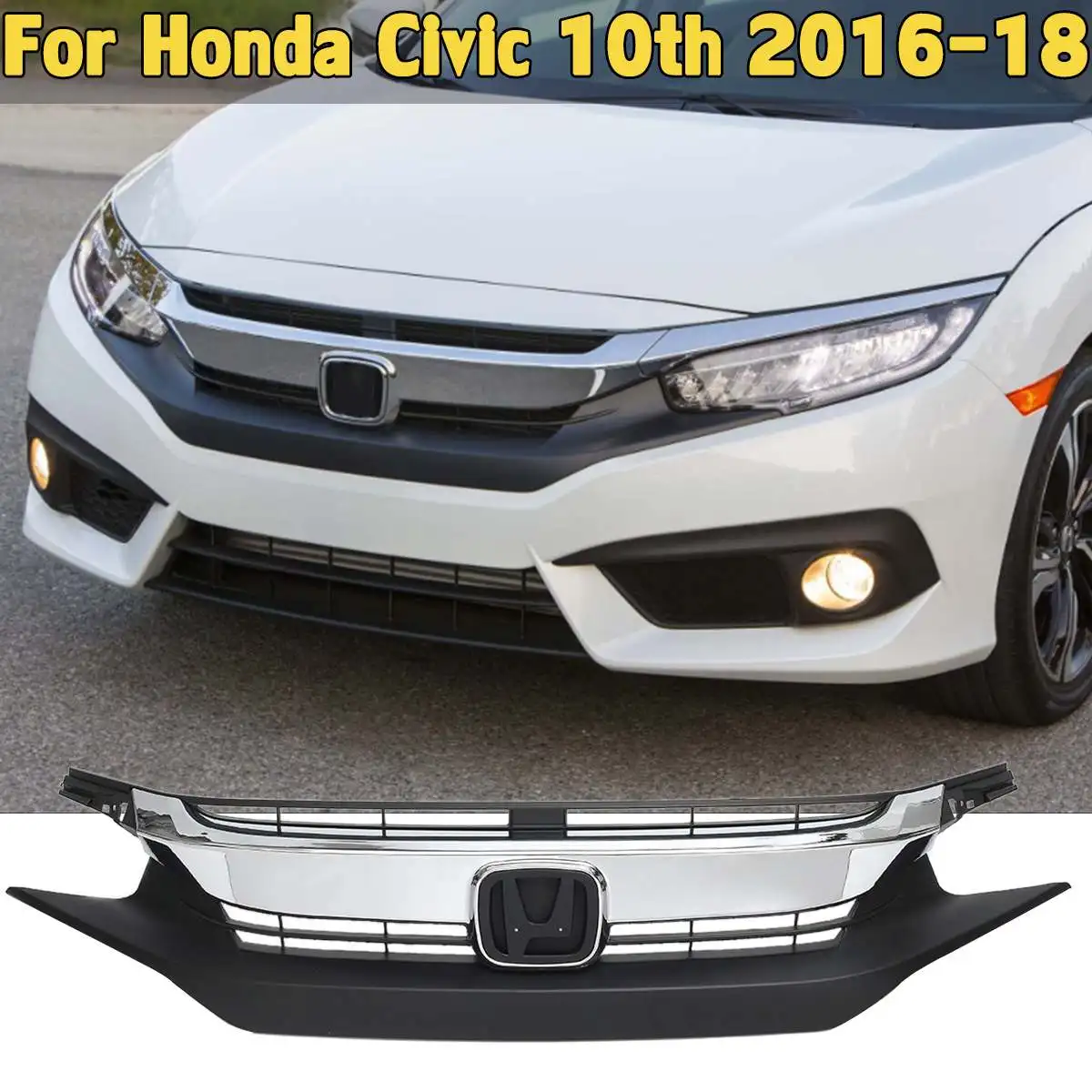 New Car Front Upper Grille Grill For Honda For Civic 10th Sedan 2016-2018 Front Bumper Mesh Centre Grill Panel Racing Grills