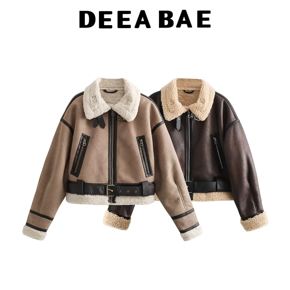 

DEEABAE 2021, осенне-зимняя новая женская куртка с мехом в мотоциклетном стиле, двусторонняя короткая куртка из меха ягненка, куртка