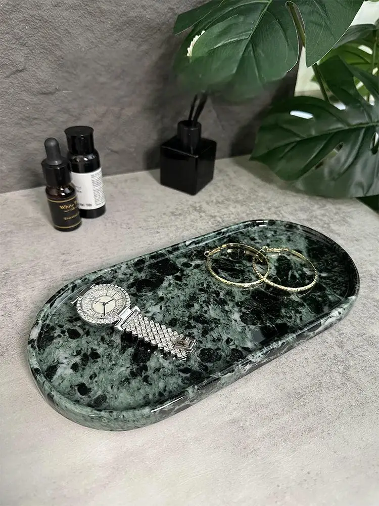 Luxury Marble Bathroom Tray - Natural Stone Vanity Organizer & Green Onyx Aromatherapy Decor for Countertop, Cosmetic Display
