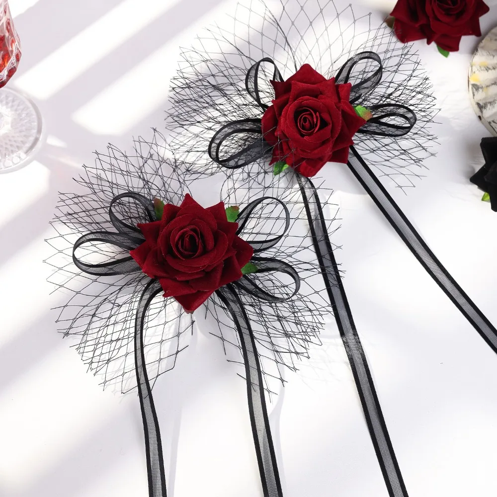 

Dress Up Props Unique Halloween Hairpin Elegant Fashion Rose Hairpin Decorative Mesh Headpiece Halloween Party