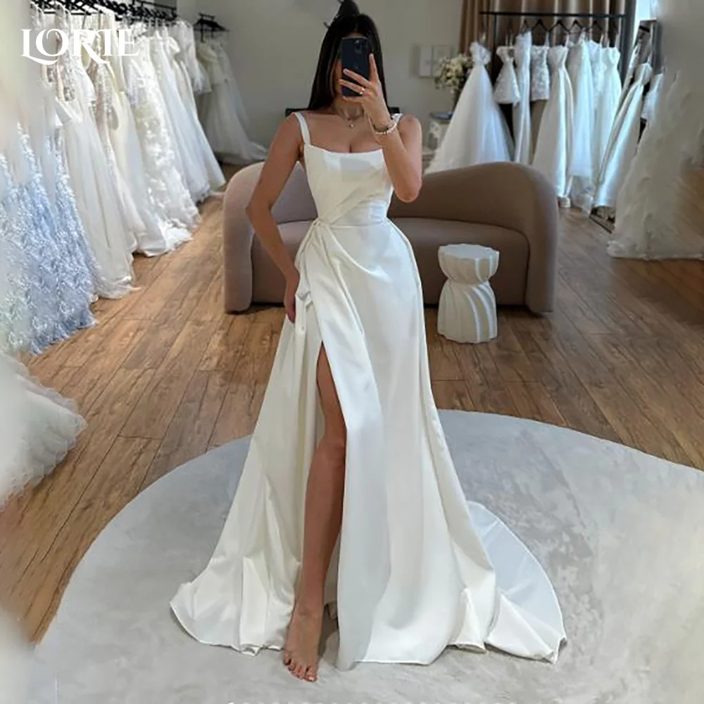 

LORIE Spagetti Straps Wedding Dress Elegant Side Slit Square Neck A-LINE Bride Gown Customized Bride Dress vestidos de novia2026