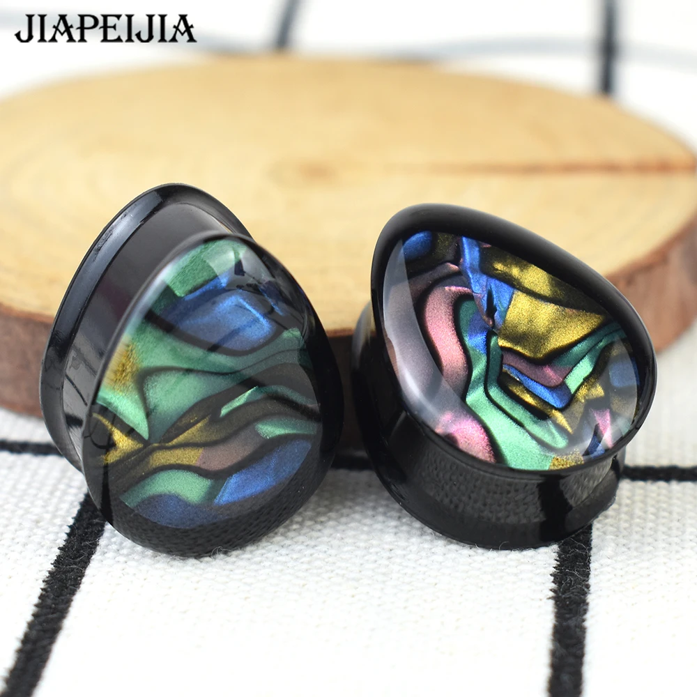 2pcs 8-50mm multicolore Shell Pattern Ear Plug tunnel calibri barella per le orecchie doppia spina svasata gioielli per il corpo per donna uomo