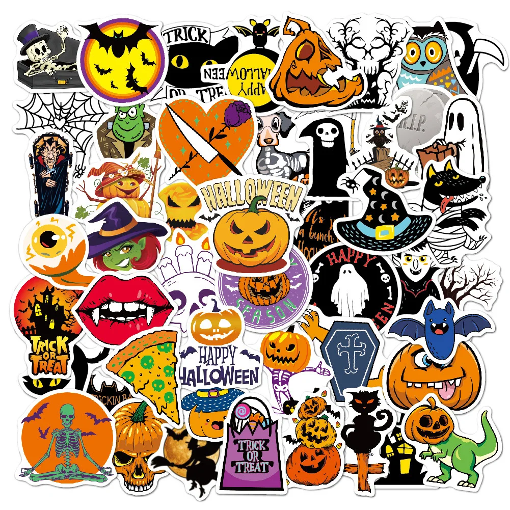 

Pumpkin Stickers 50Pcs/Bag Waterproof Cartoon Theme Bat Party Graffiti Luggage Computer Halloween Child Stickers