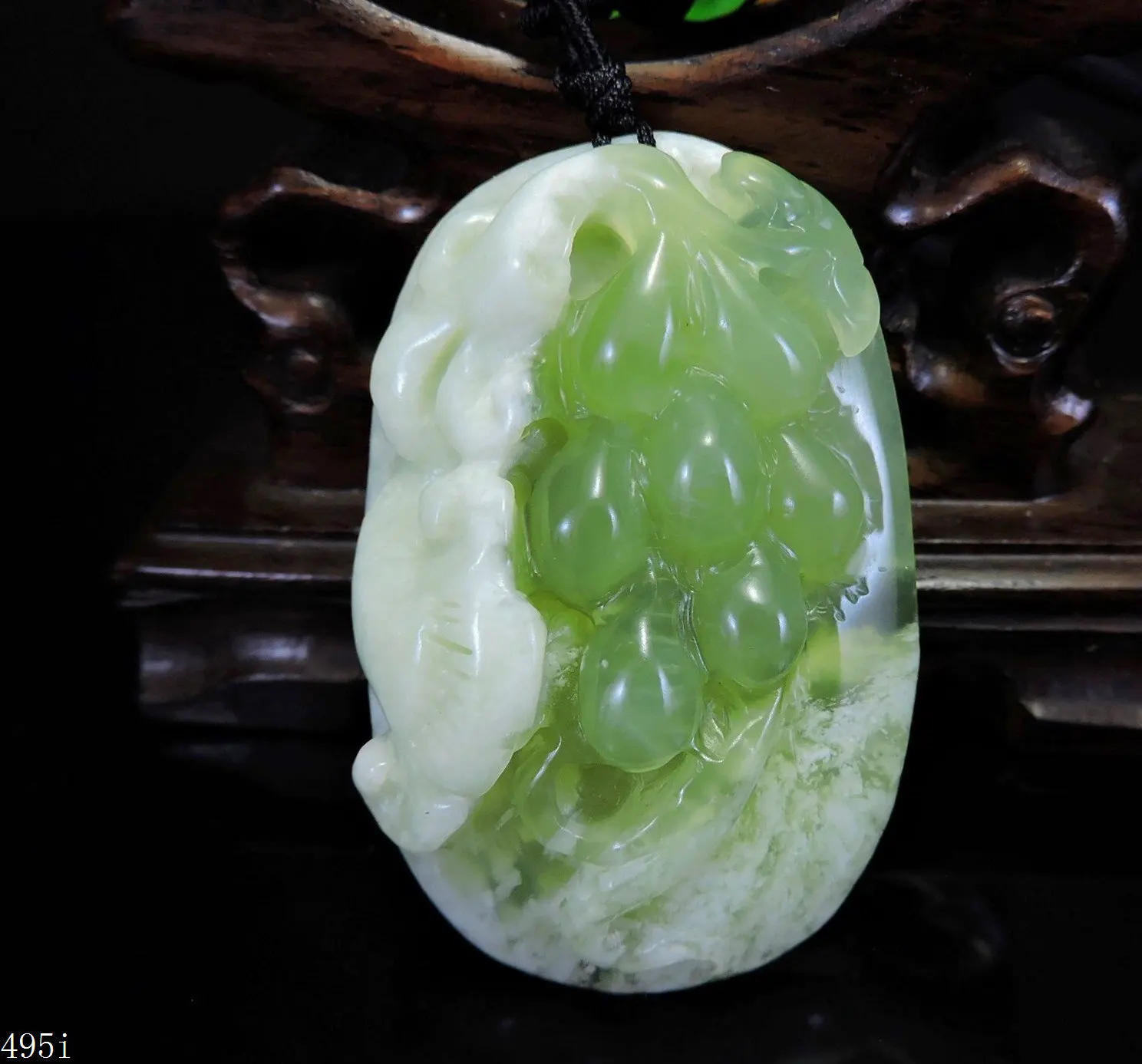 Jade Jewelry Natural Jade Pendant Necklace Hand-Carved Grape&Ruyi Jadeite Necklace Pendant Gift No Treatment 495i