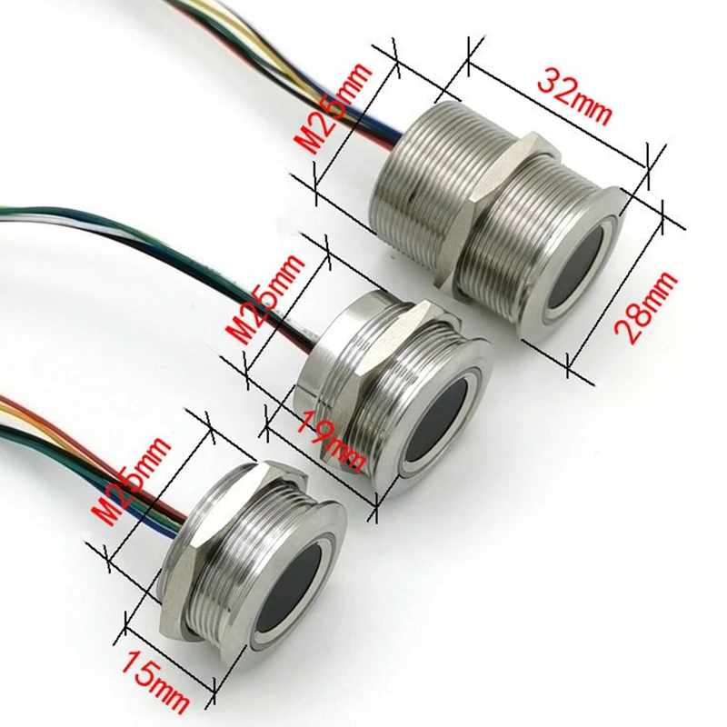 정전식 지문 모듈, 원형 원형 RGB 링 표시기, LED 제어 센서 스캐너, DC3.3V, MX1.0-6 핀, R503, 15mm, 19mm