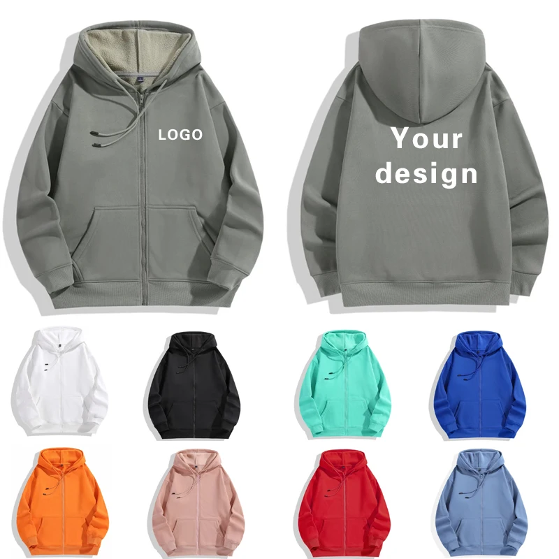 Rits Hoodie Fashion Brand Logo Custom Dikker Mannen Sweater Effen Kleur Top Hoodie Herfst Winter 2023 Nieuwe Diy