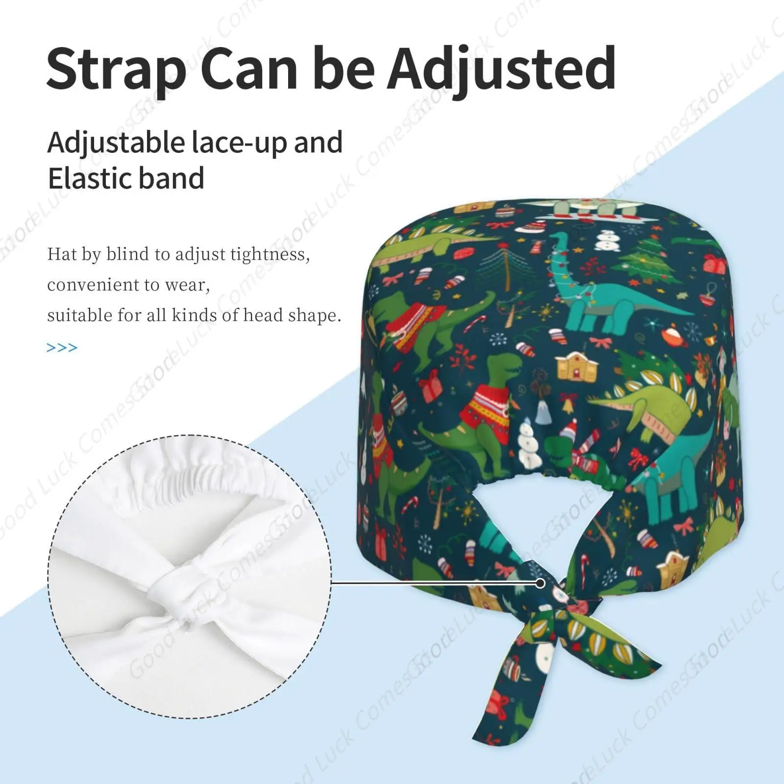ديناصور عيد الميلاد سنة جديدة سعيدة قبعة العمل فرك قبعة مع العصابة قابل للتعديل للجنسين النساء التعادل الخلفي قبعة ممرضة قبعات جراحية #4