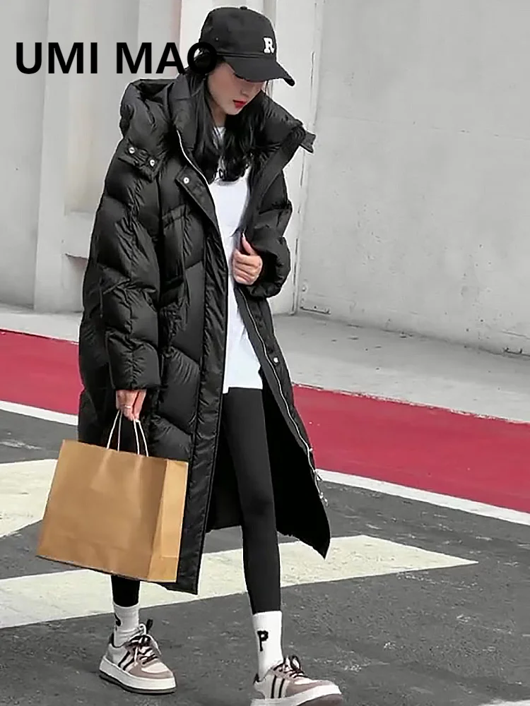 UMI MAO Winter Jacket New Down Cotton Coat Women's Mid Length Loose Thickened Detachable Hat Korean Over Knee Cotton Coats