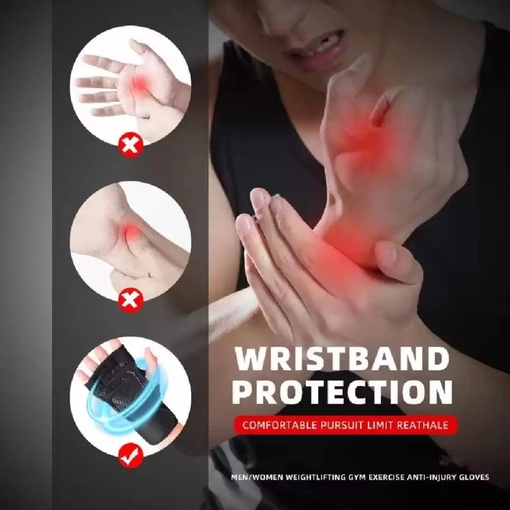 قفازات تدريب نصف إصبع للرجال والنساء للياقة البدنية والرياضة وواقي راحة اليد ومضادة للانزلاق في صالة الألعاب الرياضية وركوب الدراجات باللون الأسود