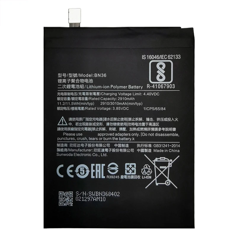 Batería 100% original BN36 de 3010mAh para Xiaomi Mi 6X, Mi A2, BN36, batería de repuesto de alta calidad + herramientas 4