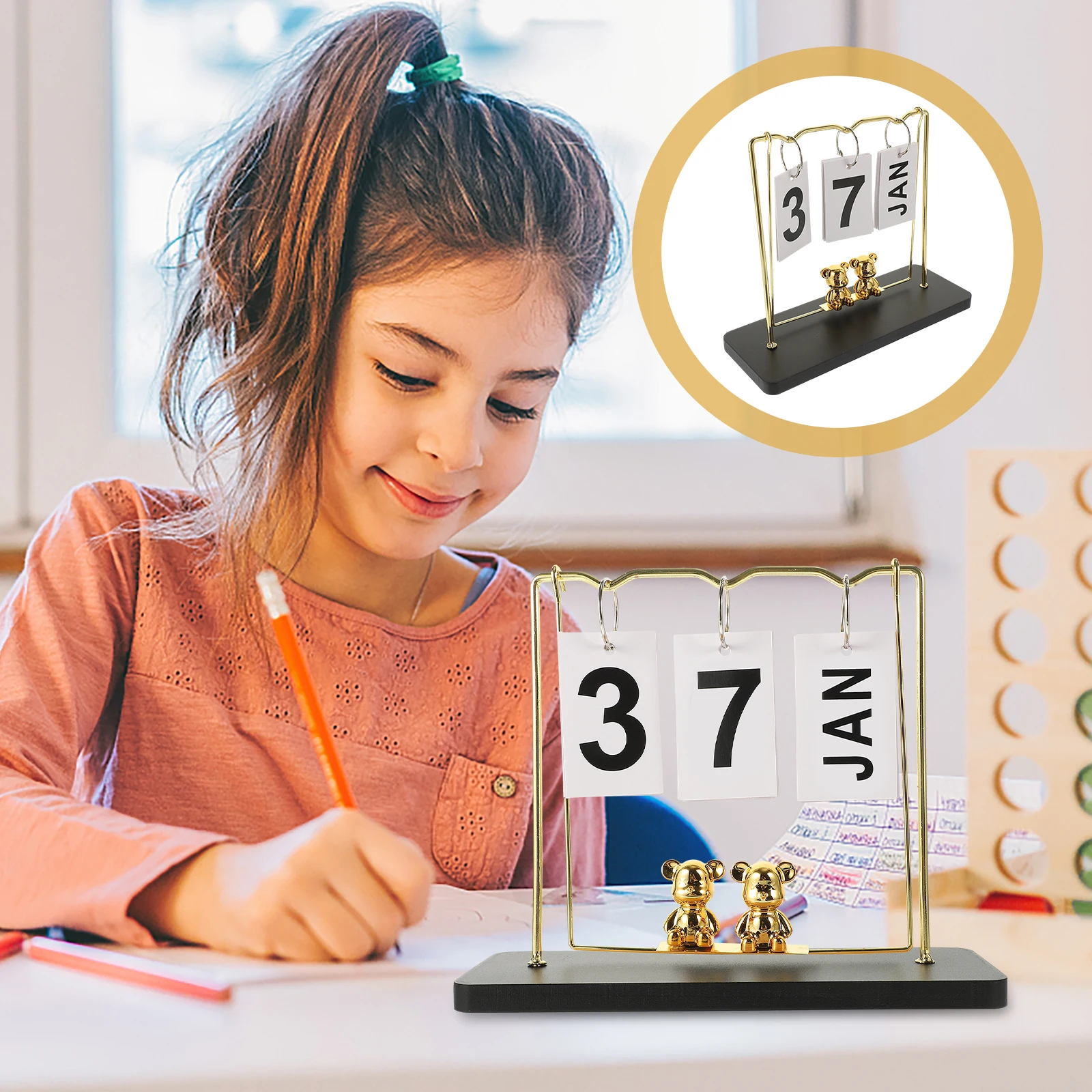 

Swing Ornaments Desk Calendar for Office Reusable Daily Decorate Perpetual Desktop Student