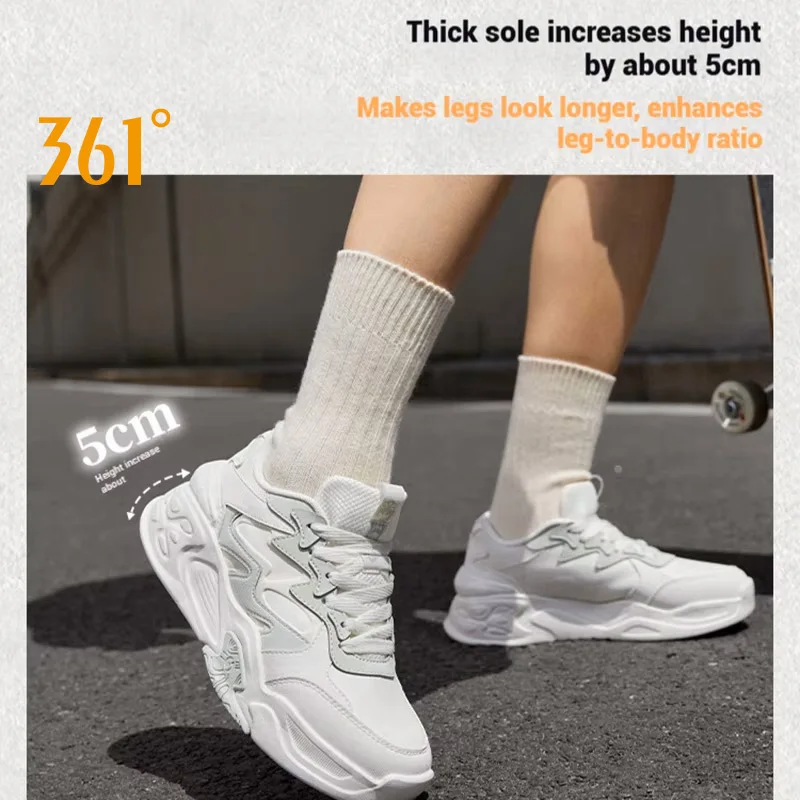 

361 Degrees Women's Board Shoes 2025 Chunky Sole Durable Leather Upper Versatile Streetwear Fashion Female Sneakers 682536619