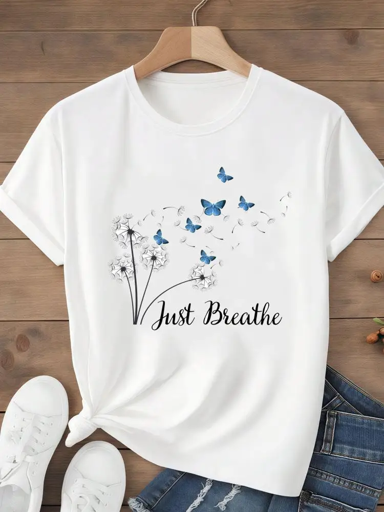 

Sweet Butterfly Plant Lady Stylish Tee Print Fashion Short Sleeve T-shirts Women Shirt O-neck Graphic T Top Female T-Shirt