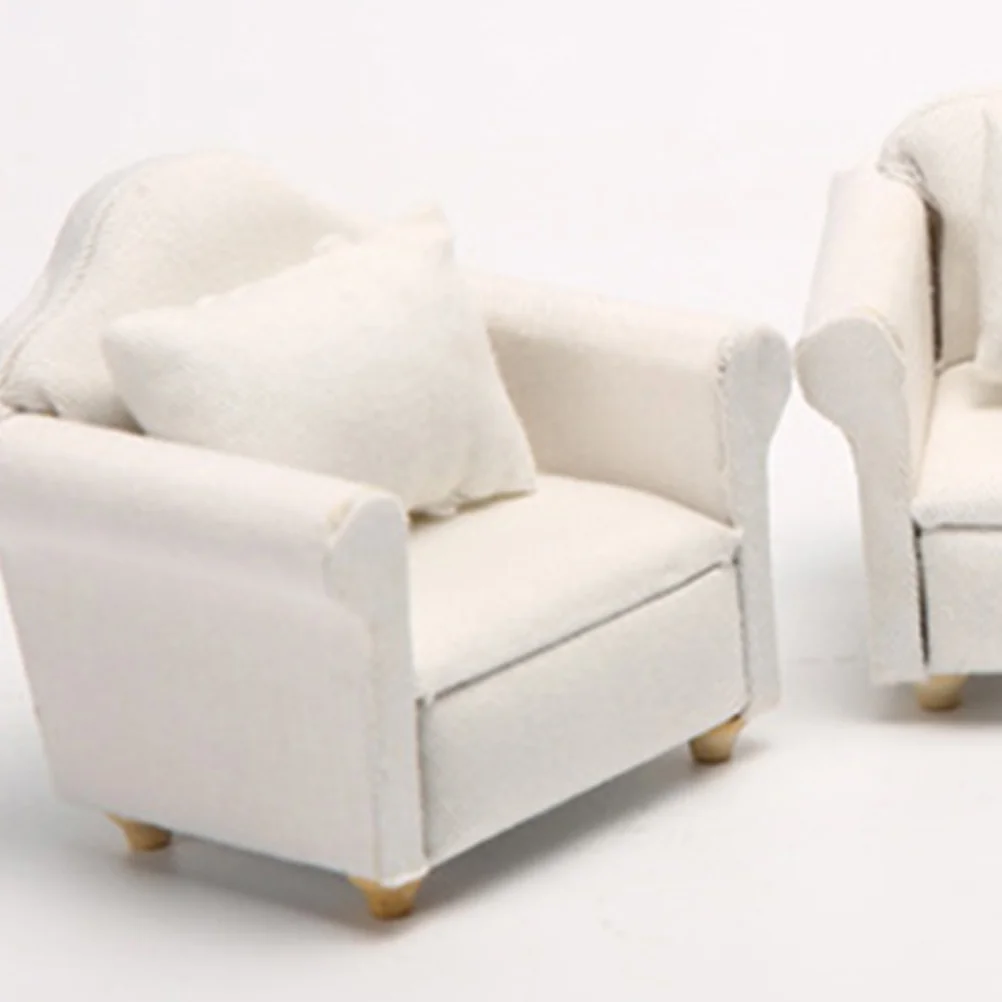 Couch Dollhouse Sofa Wooden Mini Miniature Armchair Single with Pillow White Individual