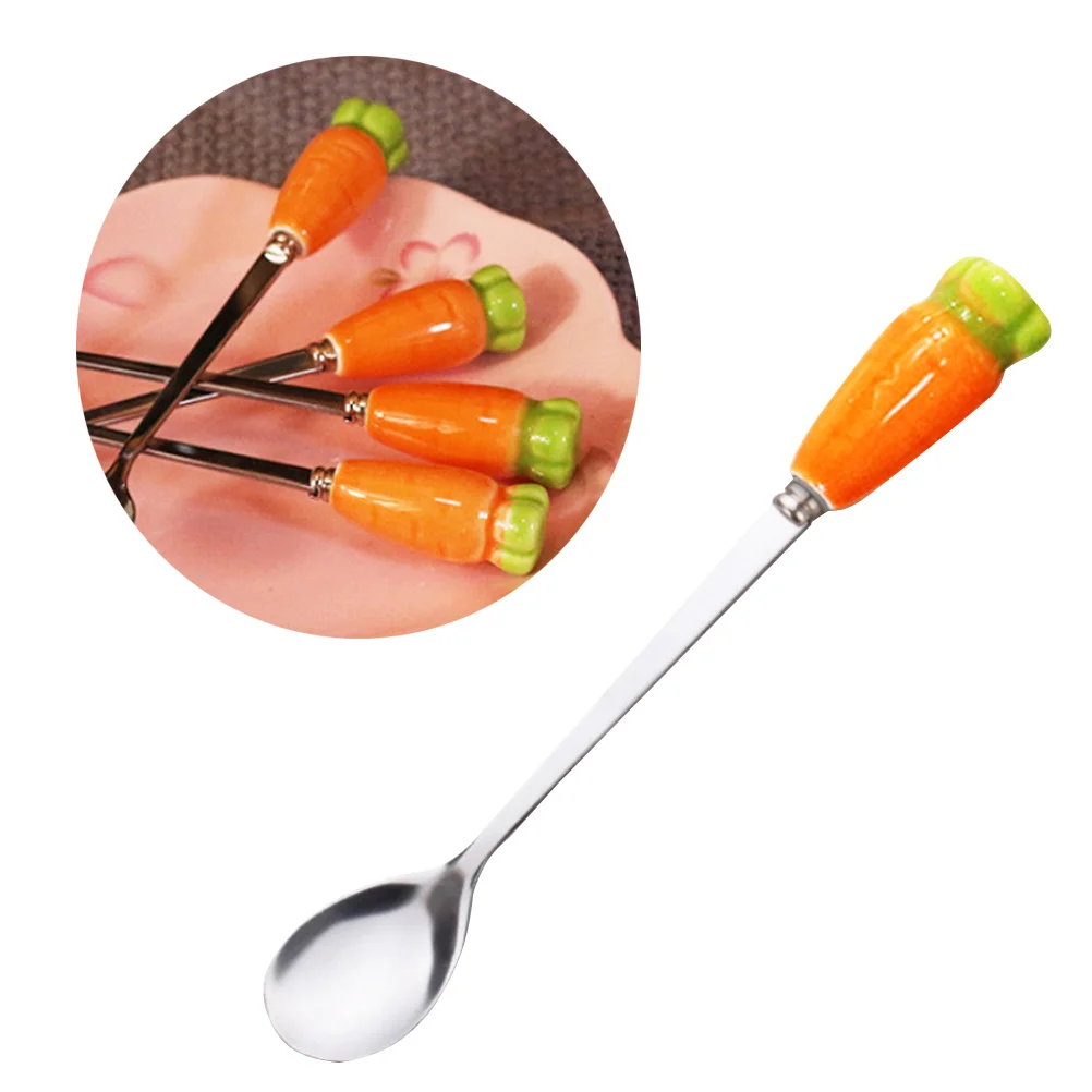 

Stainless Steel Long Handle Spoon Ceramic Radish Handle Coffee Dessert Serving Spoon Stirring Tableware Tableware Spoons