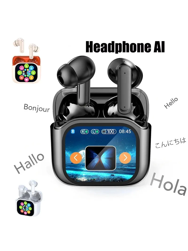 Inteligentne słuchawki Bluetooth z funkcją tłumienia szumów, wyświetlaczem LCD, nowe bezprzewodowe słuchawki cyfrowe z długą żywotnością baterii i wyświetlaczem. — zdjęcie produktu 7