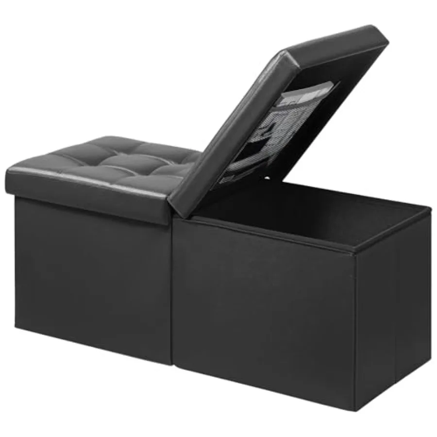 Footrest Ottoman Bench with Storage34Inch Black Leather Footstool Coffee Table Padded Seat Storage Chest Blanket Store with Fli