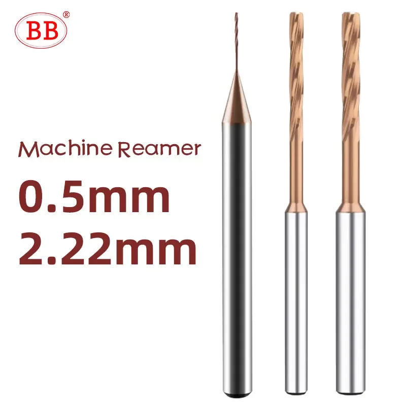 BB Micro Carbide Machine Reamer 0.5mm-2.22mm Coated Spiral Flute CNC External Cooling D4 for Small Hole Making Metal Steel