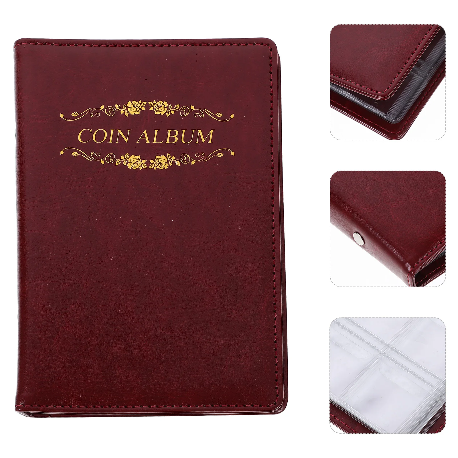 

120pcs Collection Album PU Cover Dustproof Storage for Commemorative Collectibles Transparent Pocket