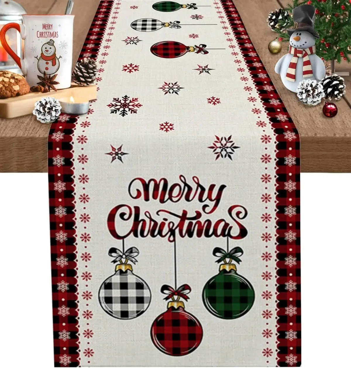 Merry Christmas Tree Ball Linen Table Runners Holiday Party Decor Reusable Dining Wedding Navidad Decorations