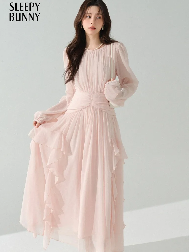 Elegant Chiffon Long Dress Ballet Inspired Maxi Dress Women Autumn Long Sleeve Fit Gown Soft Feminine Fairy Style Fashion Outfit
