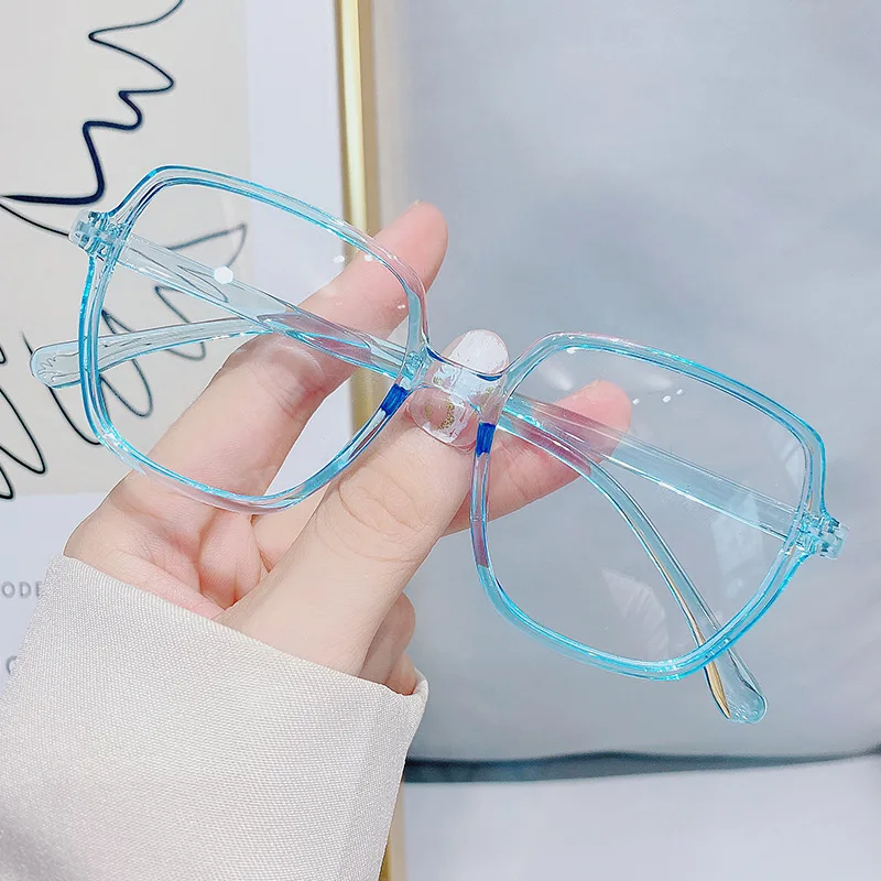 Myopia Glasses Anti-Blue Light Nearsighted Glasses Women New Large Frame Korean Transparent PInk Frame Glasses  -0.5 to -6.0