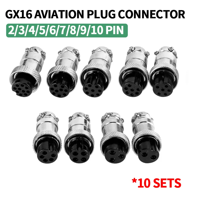 

10 Sets GX16 2/3/4/5/6/7/8/9 Pin Male & Female Circular Aviation Socket Plug Wire Panel Connector