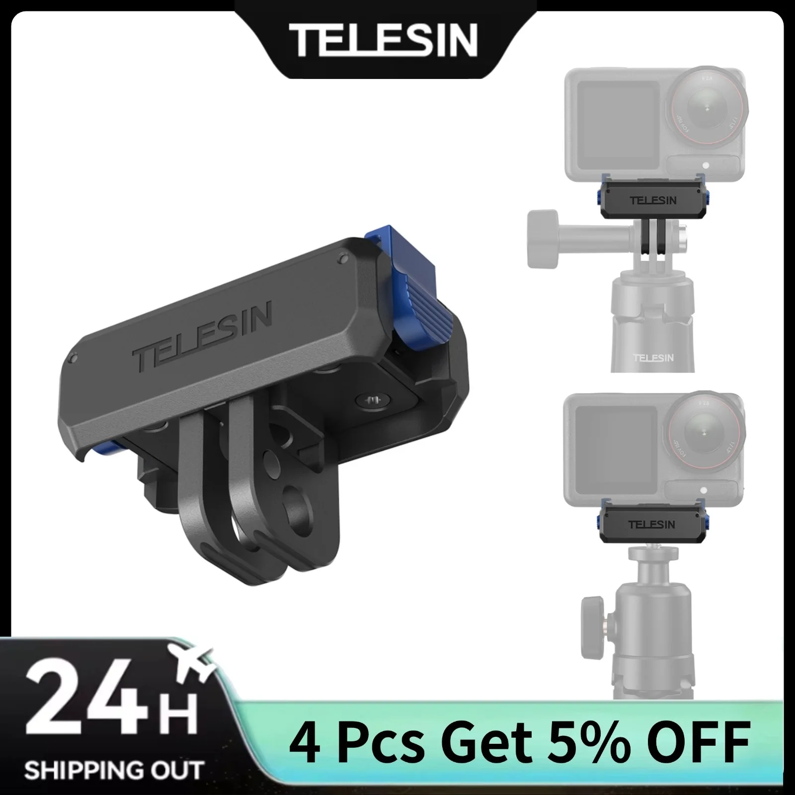 

TELESIN Quick-Release Magnetic Two Claw Baseplate Adapter for DJI OSMO 360 DJI Action 5 Pro 4 3 Accessories Dual Claw Adapter