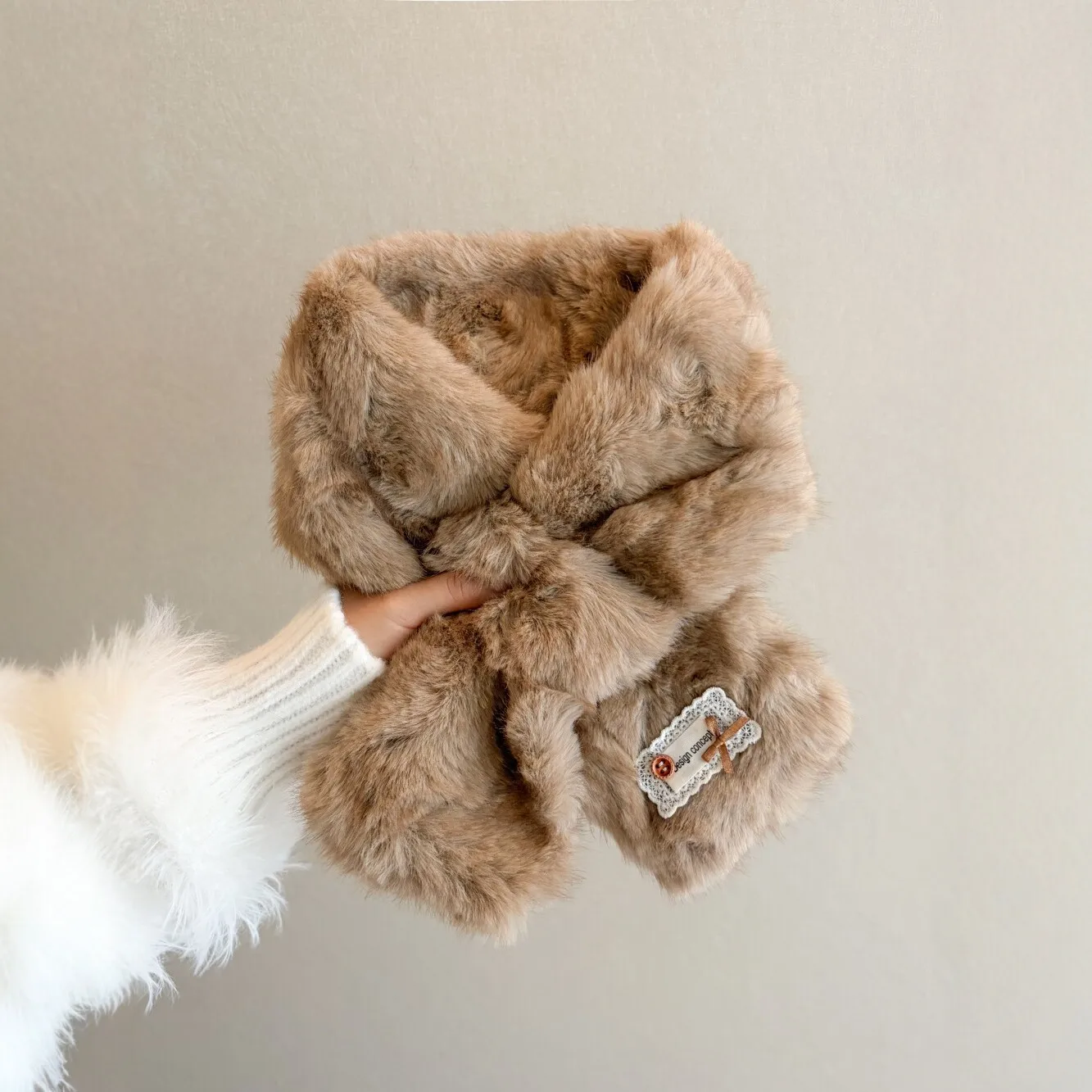 Autumn and Winter Imitation Rabbit Fur Scarf Women's High-end Fur Plush Scarf Thickened Warm Versatile Lace-up Bow Collar
